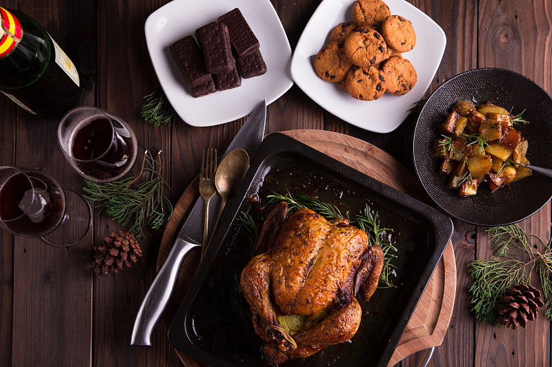 鸡,圣诞节,烤的,年夜饭,全身像,土耳其,晚餐,葡萄酒,嫩煎食品,巧克力脆片