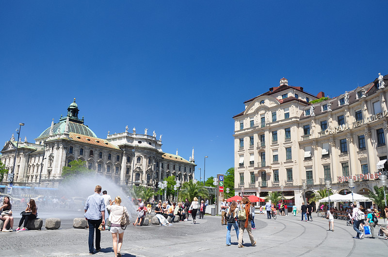 卡尔广场,慕尼黑,德国,卡尔斯广场,天空,水平画幅,喷泉,古城,夏天,户外