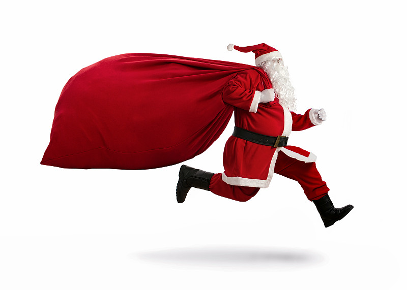 圣诞老人,在活动中,大口袋,抢时间,紧迫,圣诞帽,圣尼古拉斯,迅速,幽默,圣诞礼物