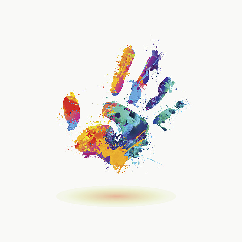 涂料,玷污的,手,色彩鲜艳,彩虹,手印,手艺,童年,儿童,绘画插图