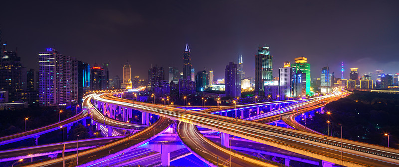 公路,上海,夜晚,延安路,长时间曝光,高架道路,浦西,光轨,多车道公路,路灯