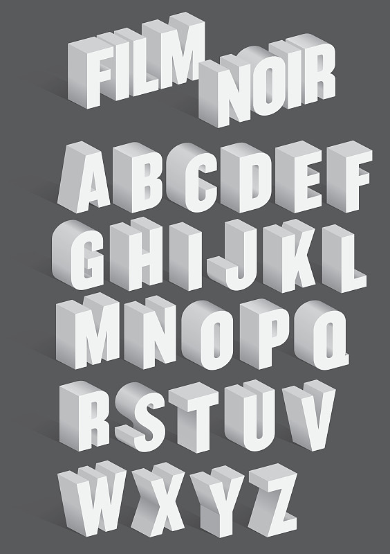 字母,矢量,3d电影,黑色电影风格,字体,文字,等角投影,复古风格,式样,形状
