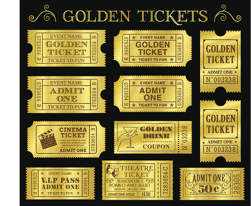票,矢量,黄金,容一人进入,电影票,彩票,优惠券,纹理效果,马戏团,无人