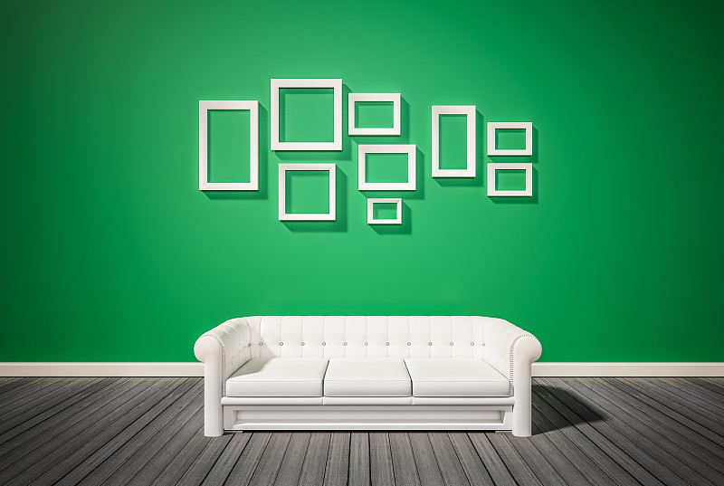 沙发,白色,绿色,墙,黑色,硬木地板,留白,古典式,家具,建筑檐口