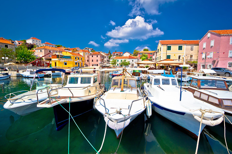 克罗地亚,乡村,地中海,色彩鲜艳,天空,客船,水平画幅,海港,古老的,旅行者