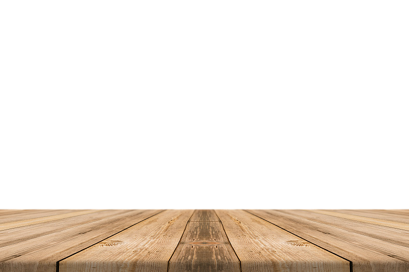 木制,桌子,空的,光,白色背景,透视图,木材,平视角,镶花地板,在上面
