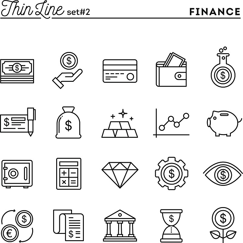 细的,商务,银行业,计算机图标,金融,线条,大于号,小猪扑满,美元符号,绘画插图