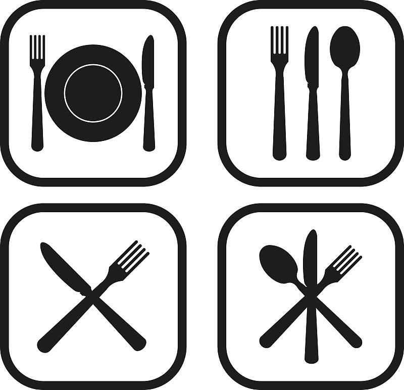 餐馆,计算机图标,多样,四个物体,刀,餐刀,炊具刀,餐具,银色,绘画插图