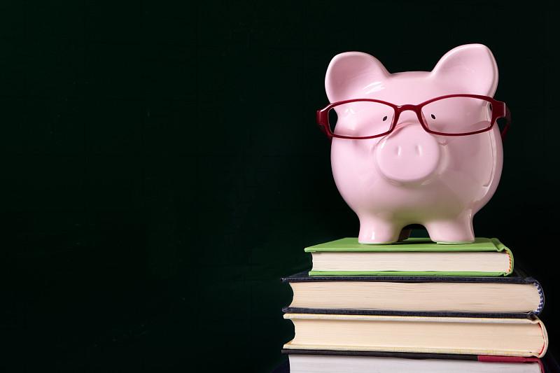 小猪扑满,眼镜,黑板,储蓄,教师,大学,金融,退休金,正面视角,留白