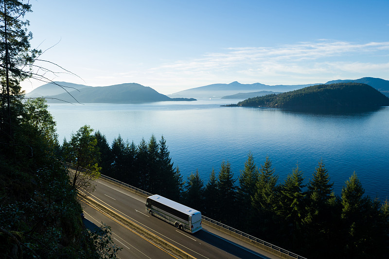 巴士,公元前,海天高速,班车,不列颠哥伦比亚山脉,旅途,水平画幅,陆用车,夏天,户外