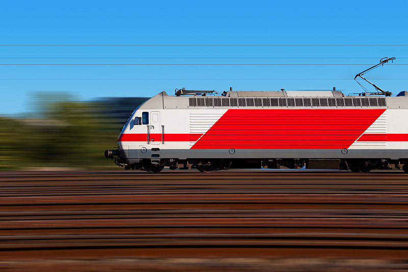 火车,迅速,运动模糊,机车,电力火车,侧面视角,侧面像,水平画幅,无人,陆用车