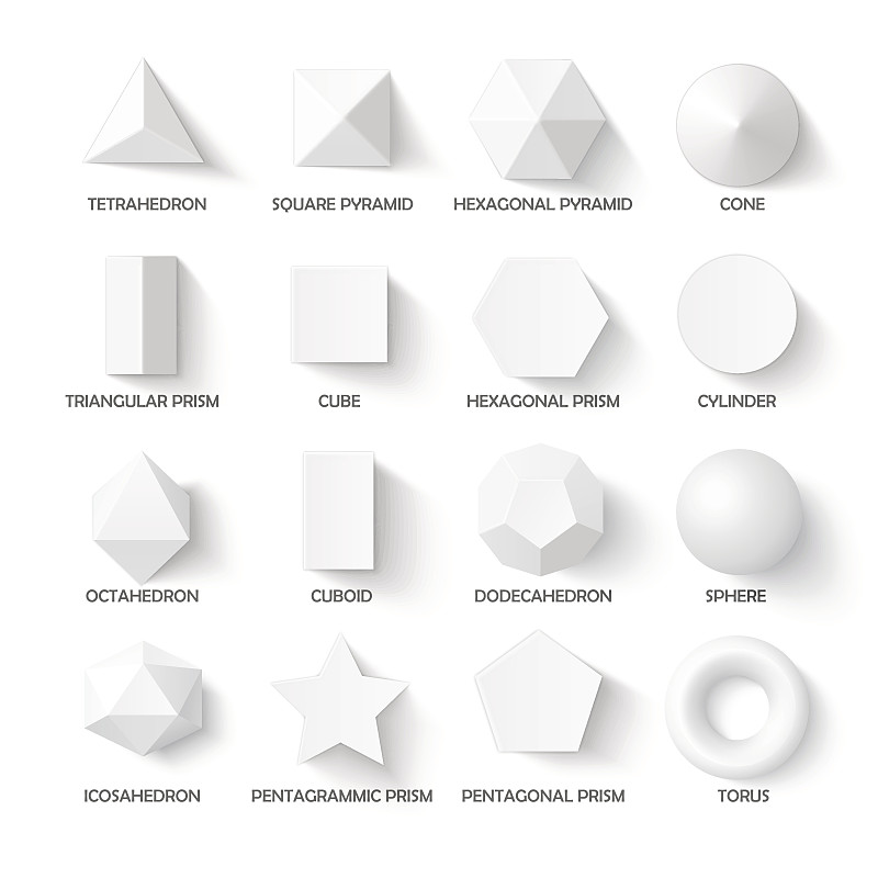 三维图形,简单,全部,十二面体,骰骨,棱镜,长方形,大多角骨,形状,立方体形状