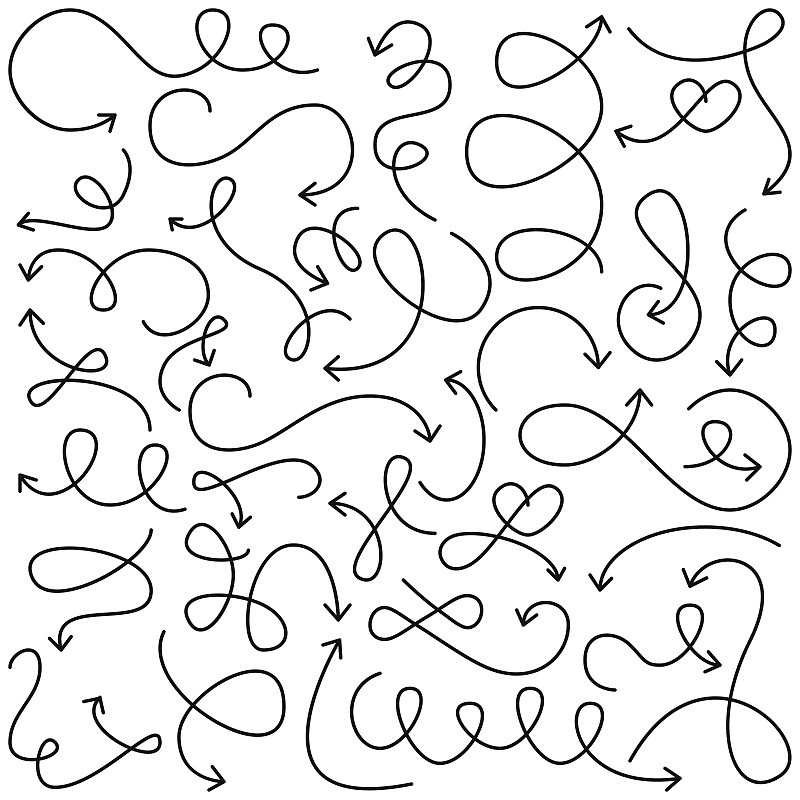 箭头符号,矢量,s形,花体,铅笔画,漩涡形,线条,乱画,指示棒,绘画插图
