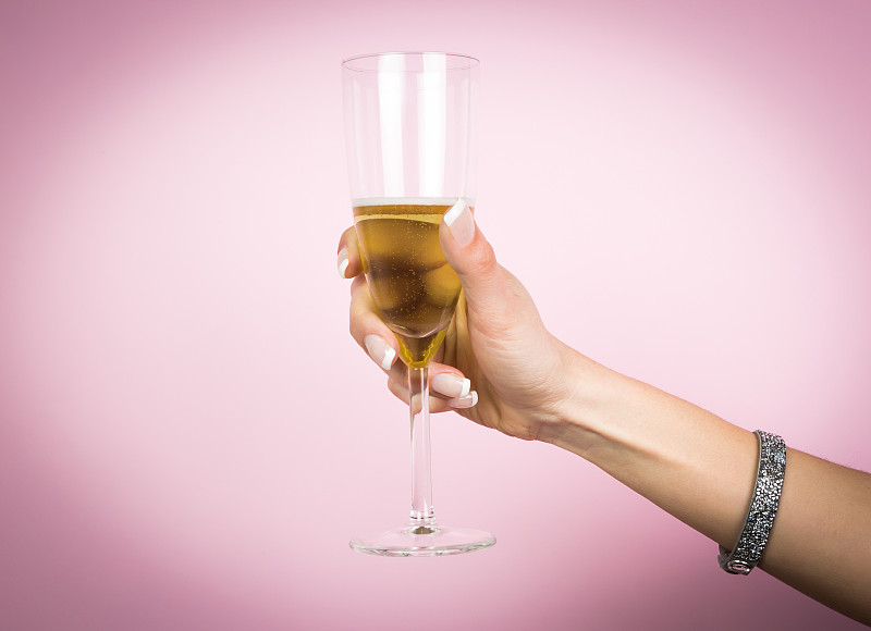 香槟,女人,手,分离着色,粉色,香槟地区,长笛,香槟杯,玻璃,水晶玻璃器皿