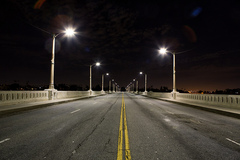 桥,证券交易所,宁静,水平画幅,夜晚,无人,路,洛杉矶县,城市生活,户外