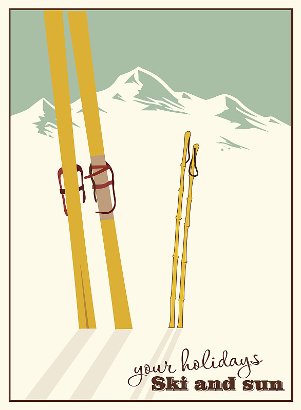 滑雪运动,雪,冬天,山,背景,滑雪雪橇,滑雪杖,天空,古董,度假胜地