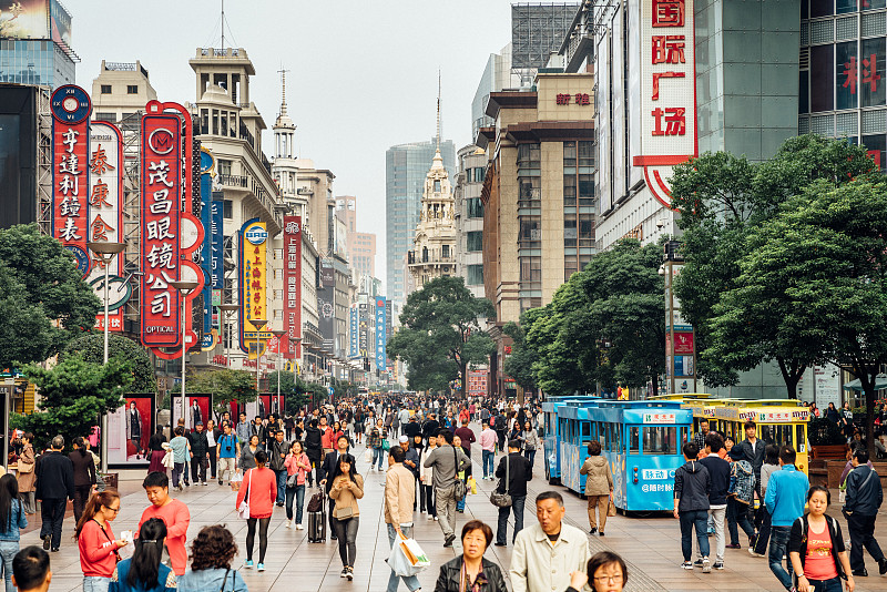 街道,拥挤的,上海,南京路,南京,市场,林荫路,市区路,旅行者,夜市