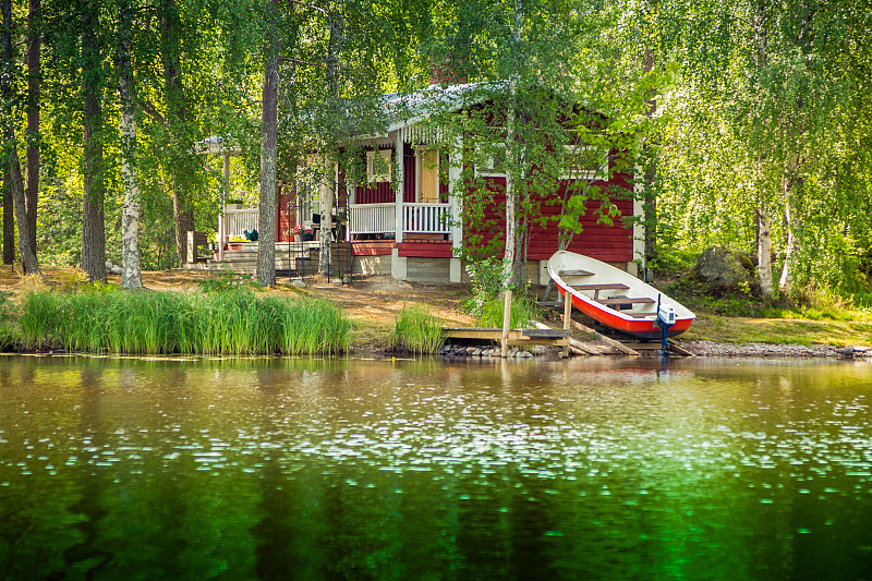小别墅,湖,芬兰,桑拿浴,自然,水平画幅,建筑,秋天,无人,蓝色