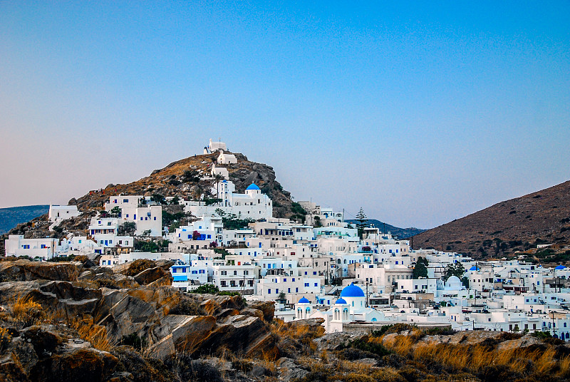 ios,希腊,城镇景观,水平画幅,山,无人,居住区,白色,彩色图片