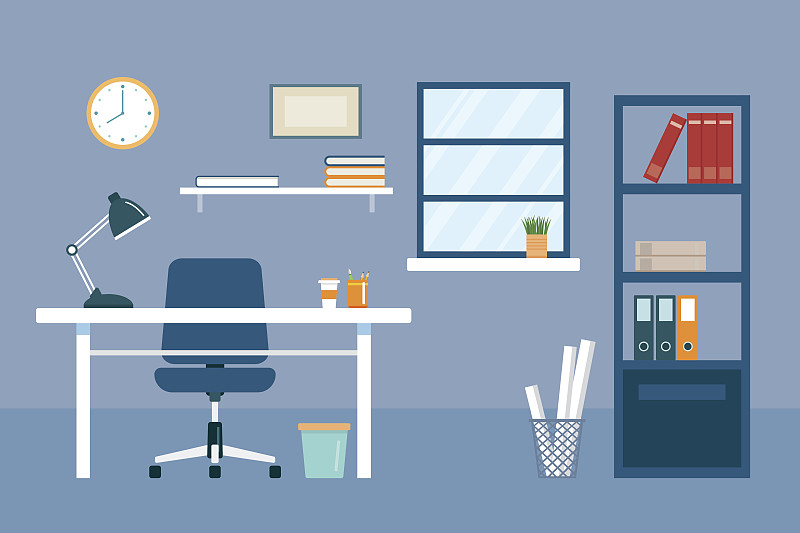 办公室,设备用品,扁平化设计,办公椅,椅子,工作场所,公寓,平坦的,书桌,家具