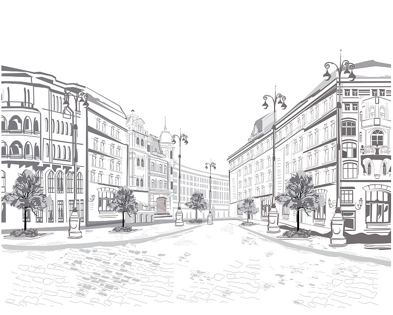 都市风景,街道,古城,组图,绘画插图,无人,素描餐厅,交通,户外,建筑业