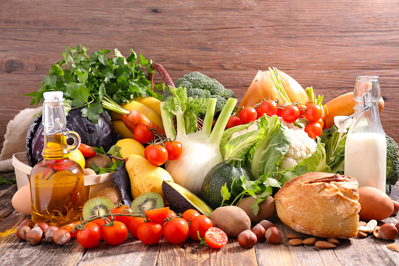 健康食物,食品,概念,抗氧化物,成分,清新,平衡,篮子,蔬菜,水果