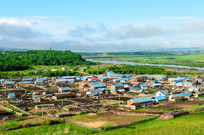 内蒙古自治区,中国,乡村,额尔古纳河,花体,水,天空,气候,水平画幅,无人