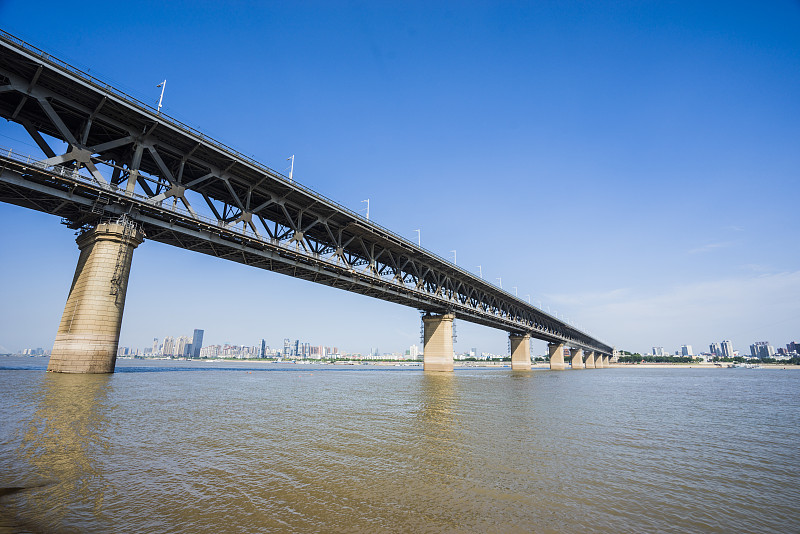 河流,桥,湖北省,长江,铁路桥,水,水平画幅,无人,当地著名景点,铁轨轨道