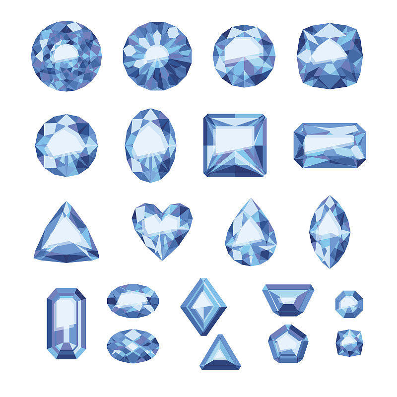 宝石,蓝宝石,蓝色,扁平化设计,分离着色,翡翠绿宝石,形状,无人,绘画插图,珠宝
