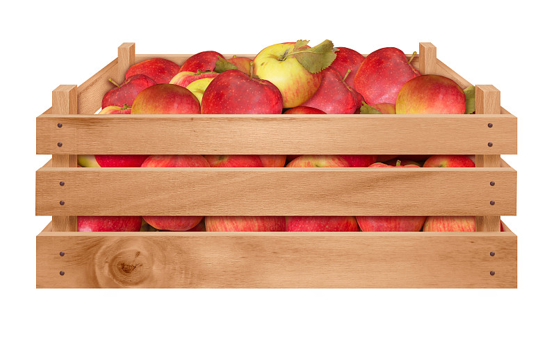 板条箱,苹果,成一排,水平画幅,器材箱,木制,水果,无人,木材,白色背景