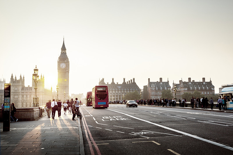 伦敦,英国,威斯敏斯特桥,欧洲,白昼,著名景点,巴士,都市风景,街道,交通