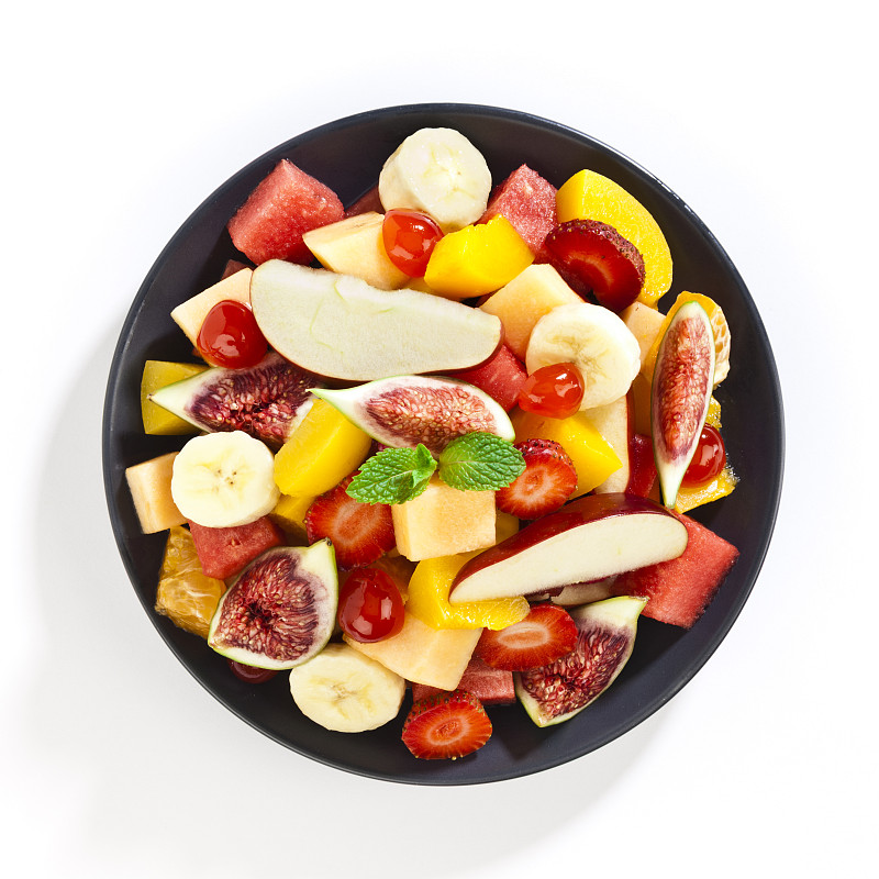 水果沙拉,盘子,水果,餐位,清新,一个物体,背景分离,食品,橙子,色彩鲜艳