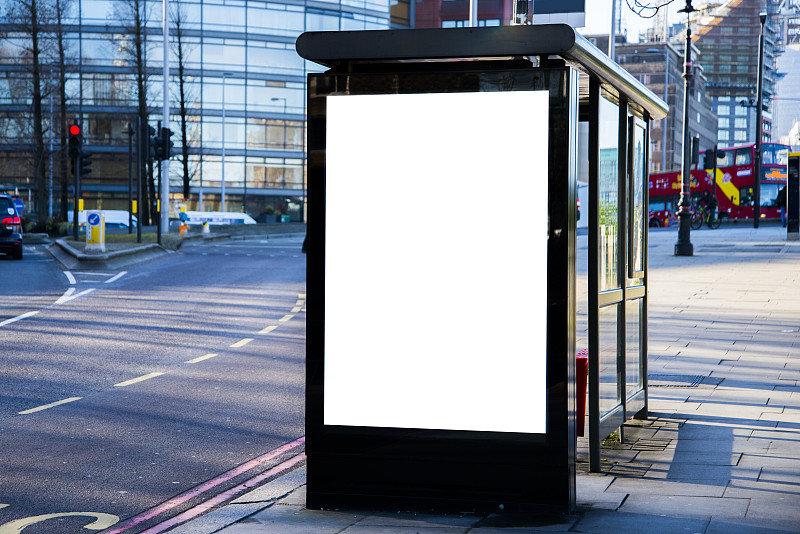 公共汽车站,布告栏,巴士站的海报,商业广告标志,广告,伦敦,空白的,市场营销,布告,路边