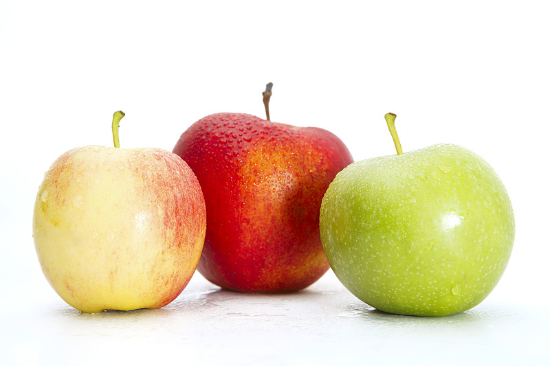 苹果,清新,绿色,白色背景,红色,黄色,分离着色,金冠苹果,蛇果,水平画幅