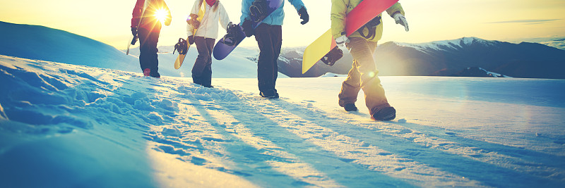 雪板,冬季运动,人,友谊,概念,滑雪板,徒步旅行,雪,全景,冬天