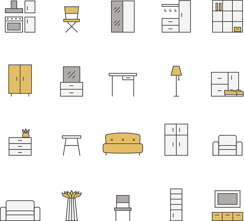 家具,矢量,轮廓,图标集,极简构图,式样,高柜,抽屉柜,衣柜,床头柜