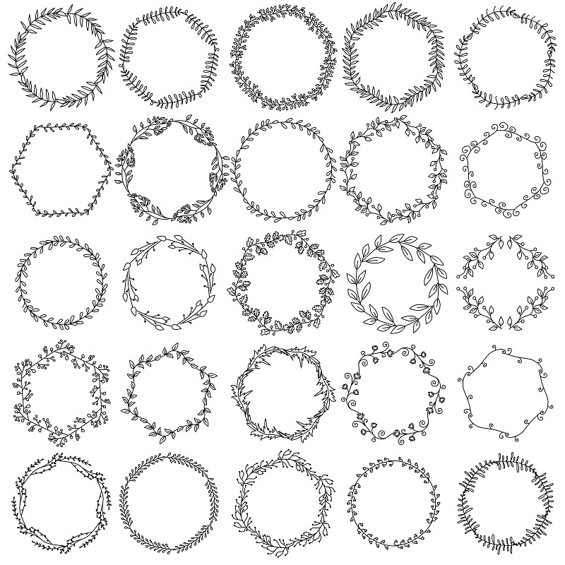 花环,插画,动物手,四元素,椭圆形,花纹,圆形,月桂树,相框,华丽的