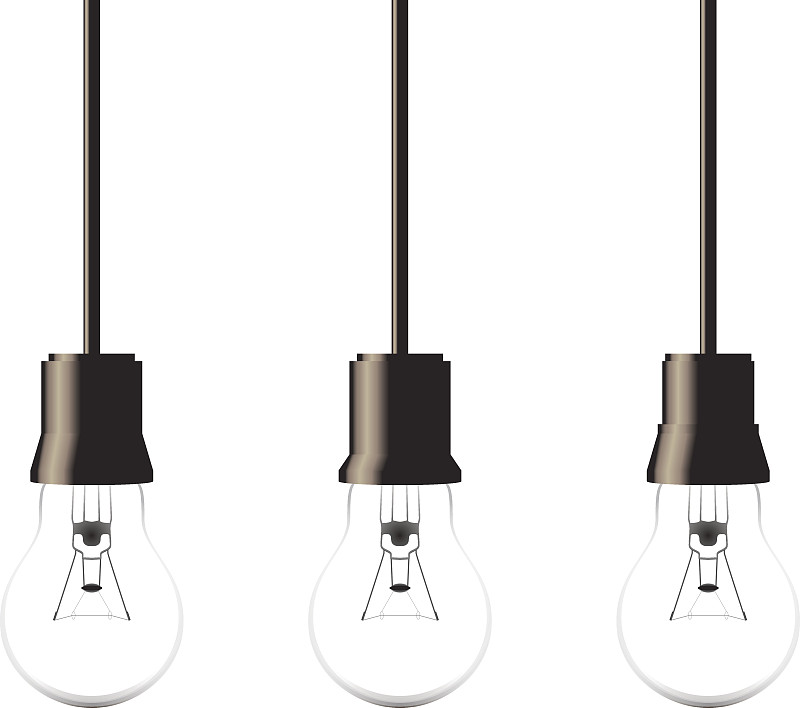电灯泡,悬挂的,照明设备,白色背景,分离着色,灯丝,电缆,能源,无人,绘画插图