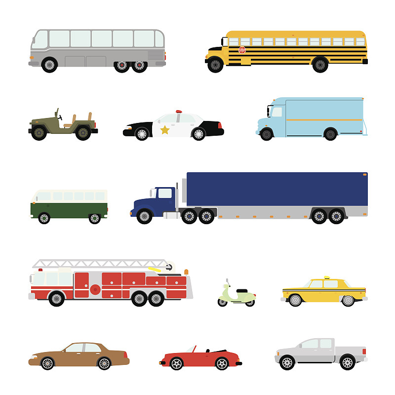 机动车,符号,矢量,长途车,黄色出租车,巡逻车,跑车,消防车,敞篷车,机场出租车