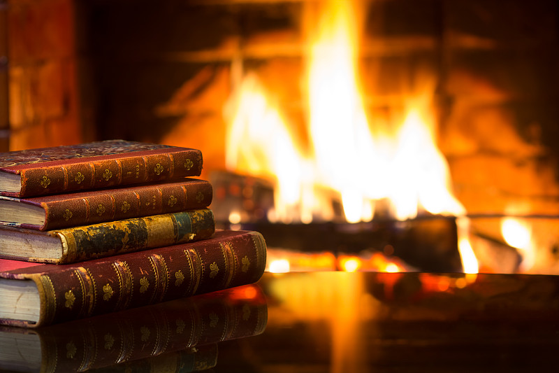 壁炉,书,古董,热,平流层,舒服,前面,飘然,超自然,柴火