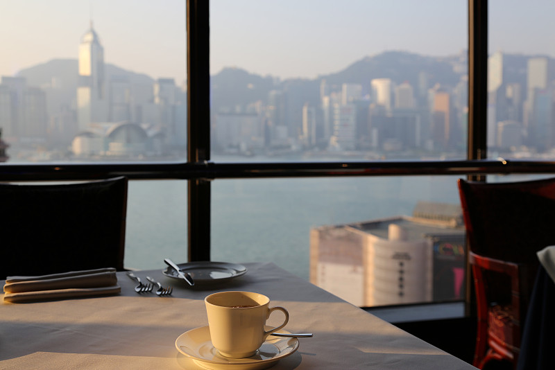 早餐,咖啡,尖沙咀,看风景,透过窗户往外看,窗户,酒店,都市风景,餐馆,维多利亚港