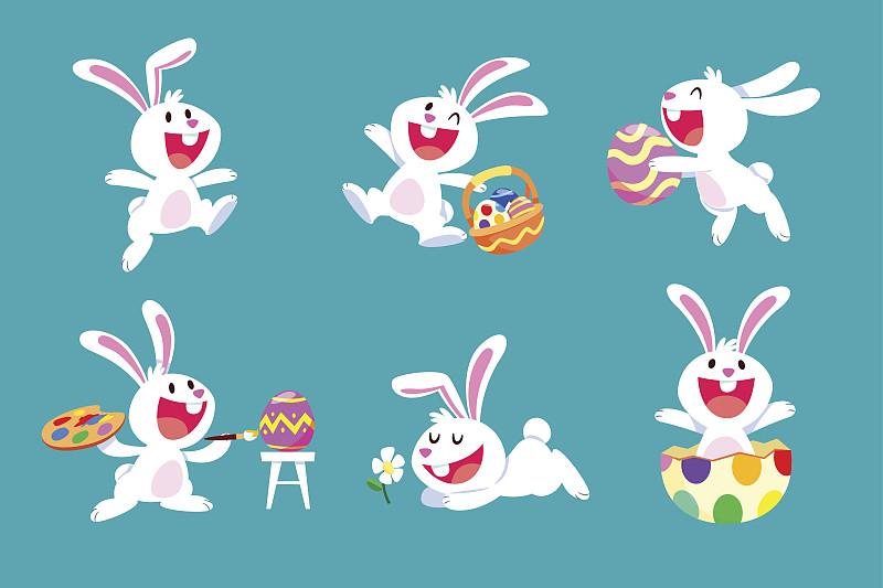复活节,兔子,白色,注视镜头,小兔子,进行中,绘画插图,性格,篮子,卡通