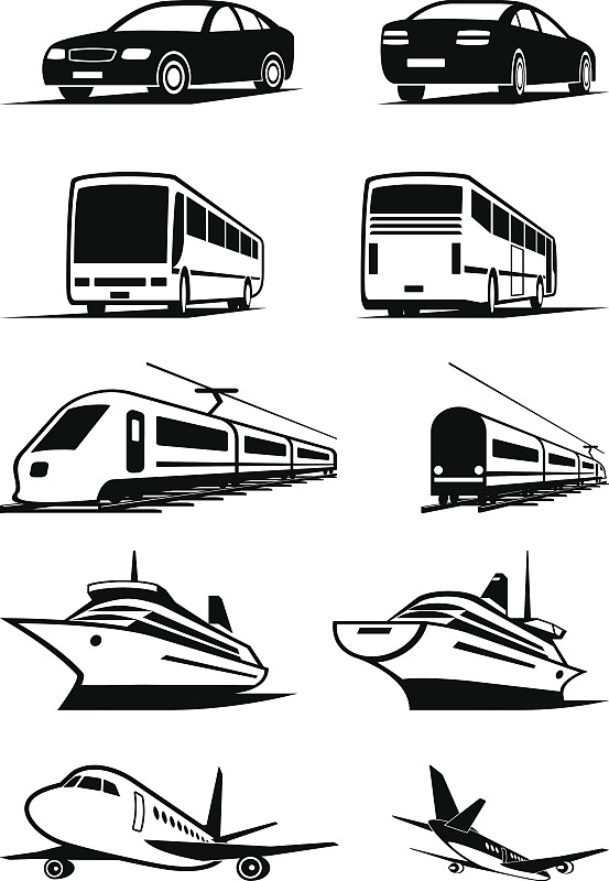 透视图,乘客,巴士,火车,客船,绘画插图,符号,邮轮,陆用车,铁轨轨道