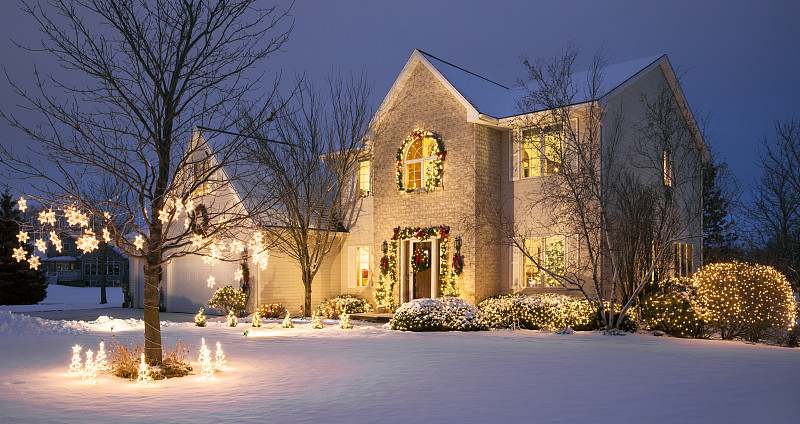 雪,节日,住房,圣诞小彩灯,球队回家,庭院,照明设备,房屋,冬天