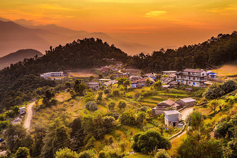 尼泊尔,在上面,乡村,安纳普纳生态保护区,安娜普娜山脉群峰,水平画幅,高视角,山,无人,喜马拉雅山脉