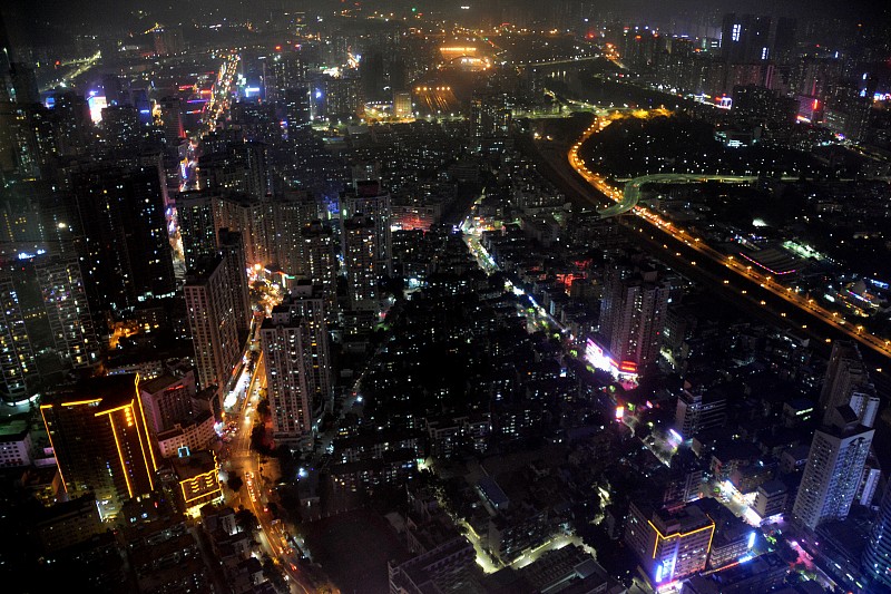 深圳,广东省,都市风景,城市扩张,水平画幅,高视角,夜晚,无人,巨大的,东亚