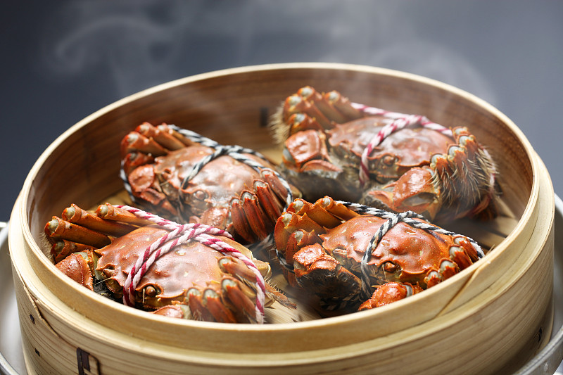 螃蟹,食品,蒸汽,上海,中华绒螯蟹,蒸菜,蒸锅,水平画幅,海产,篮子