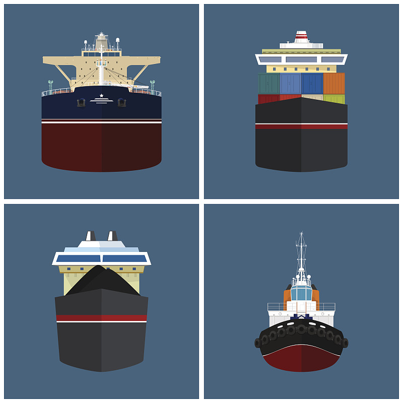 正面视角,货船,工业船,绘画插图,符号,油轮,交通,货运,方向,货物集装箱