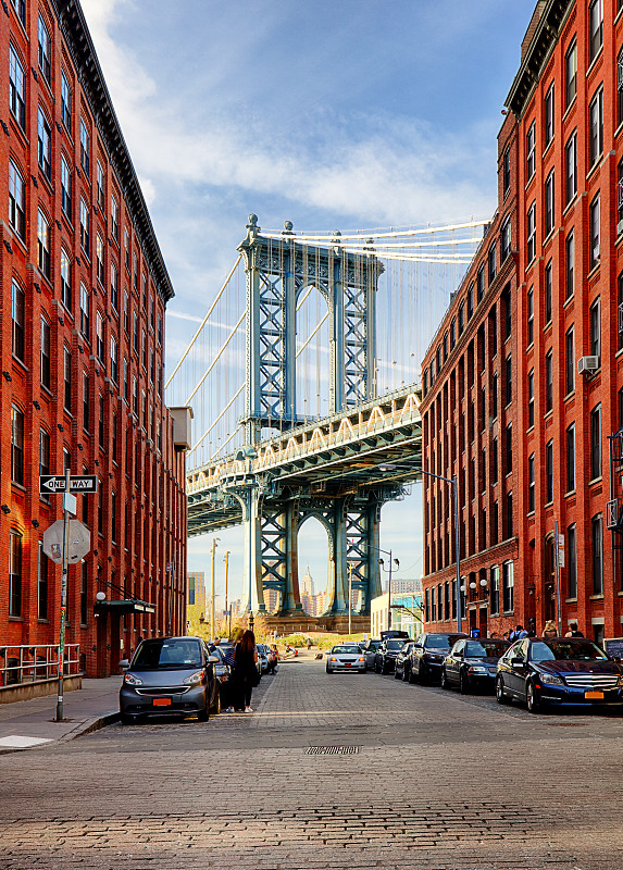布鲁克林,纽约,曼哈顿桥,巷,平衡折角灯,垂直画幅,天空,公园,无人,巨大的