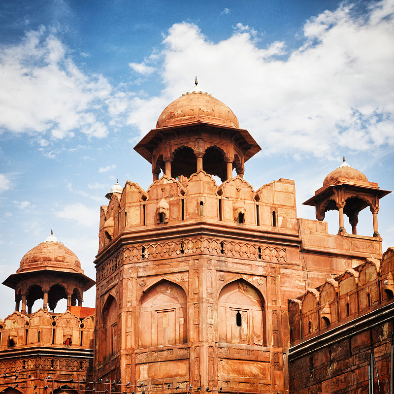 阿格拉城堡,德里,城墙,印度,红堡,17世纪风格,新德里,天空,著名景点,古董